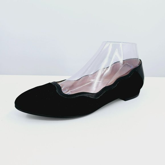French Sole FSNY Gambler Scalloped Ballet Flats 7 B Black Suede Leather Classic - Picture 1 of 14